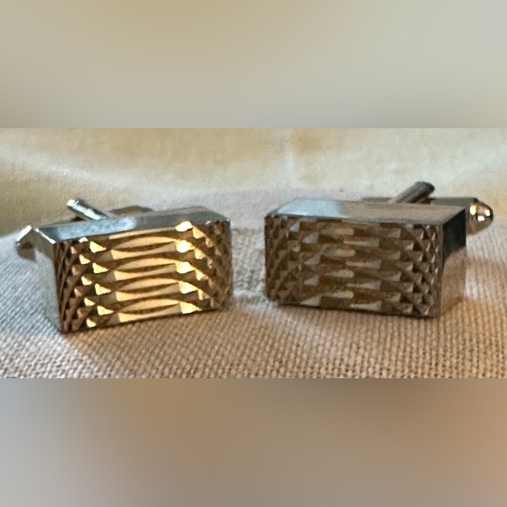 Dante Cufflinks Geometric Retangular 3D Cufflinks Silver tone vintage - Picture 3 of 10